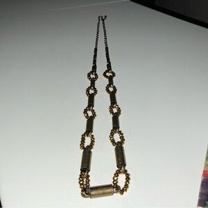 Vintage Golden Toned Geometric Tube Necklace Industrial Retro Vibe Statement